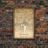 Vintage Washington map print poster or framed canvas | Washington dc city map print poster canvas | District of Columbia print poster canvas