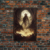 Haunted Scarecrow, Spooky Halloween Art, Framed Canvas Print, Ready To Hang Framed Wall Art, Living Room Wall Hanging