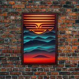 Retro Landscape Mountains Sunrise Sunset Colorful Fine Art Print, Red Blue Yellow Wall Poster