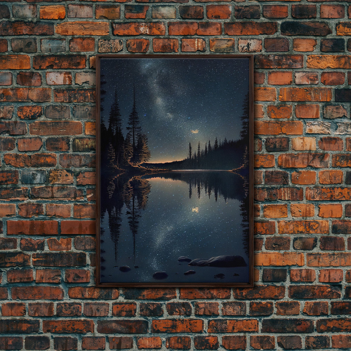Landscape River Lake Water Night Sky Stars Trees Fine Art Print, Wall Decor, Wall Poster, Wall Art Print