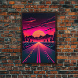 Outrun Sunset over the Arizona mountains, neon aesthetic art,  framed canvas print