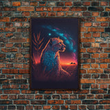 Cheetah Art Print, Framed Canvas Print, Leopard Art, Leopard Print, Retro Synthwave Art, Cheetah Wall Art, Cheetah Painting