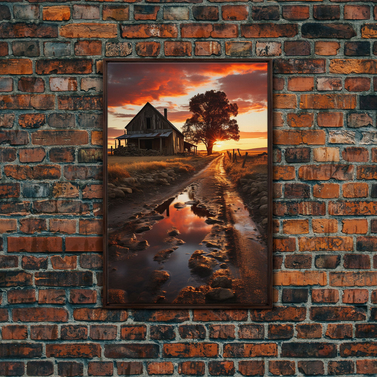 Country Lane Sunset Canvas Print, Country Roads, Dirt Road Art, Primitive Decor