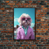 Shih Tzu Wall Print, Dog Wall Art, Dog Sunglasses, Pink Teal Suit, Funny Wall Art, Framed Wall Art, Framed Canvas, Wall Print, Wall Canvas