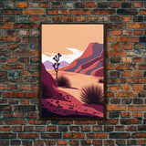 Midwestern Art, Minimalist Boho Style Desert Landscape, Framed Canvas Print