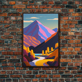 Retro Style Purple Mountain Landscape, Framed Canvas Print, MCM Style Art, Framed Wall Art, Wall Decor, Living Room / Guest Room Art