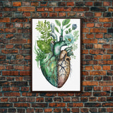 Florapunk Heart, Anatomical Heart Painting Canvas Print, Watercolor Heart, Human Heart, Pond Heart, Marsh Painting, Waterlily, Lily pads