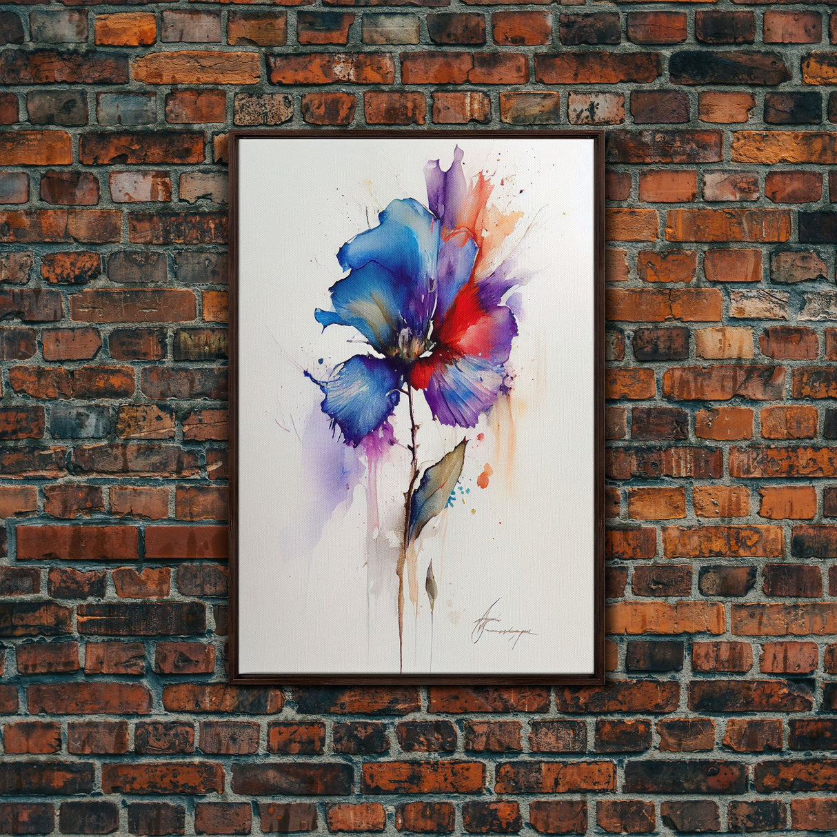 Red and Blue Vintage Style Framed Canvas Art, Vintage Floral Print, Vintage White Roses Painting, Still Life Botanical Farmhouse print,