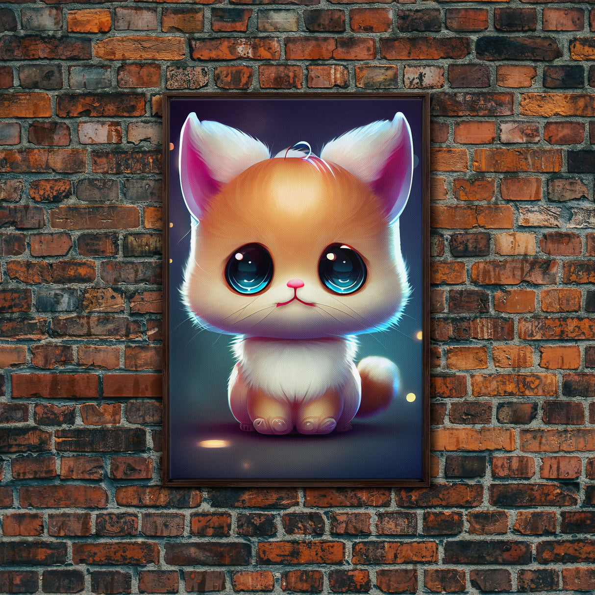 Cute Kawaii Kitten, Anime Style Art, Framed Canvas Print, Framed Art, Cat Portrait, Cartoon Cat, Kawaii Artwork