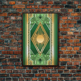 Midcentury Modern Wall art, Framed Canvas Print, Art Deco, Gold & green art, Framed painting, Original painting, Office decor, Geometric art