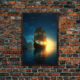 Gothic Pirate Ghost Ship, Framed Canvas Print, Fantasy Wall Art, Wall Decor, Pirate Wal Art, Gift For Him, Kid's Room Art