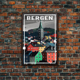 Bergen Wall Poster, NorwayPoster, Europe Wall Art, Norway Art Print, Travel Wall Print, Travel Poster, Travel Wall Art, Canvas Wall Print