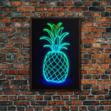 Green Neon Lights Pineapple Wall Decor, Fruit Art, Kitchen Wall Art, Minimalist Print, Wall Decor, Canvas Print, Wall Art, Framed Canvas