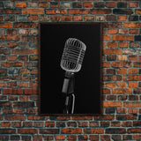 Silver Retro Microphone Wall Art, Mic Wall Art, Music Room Wall Art, Minimalist Print, Wall Decor, Canvas Print, Wall Art, Framed Canvas