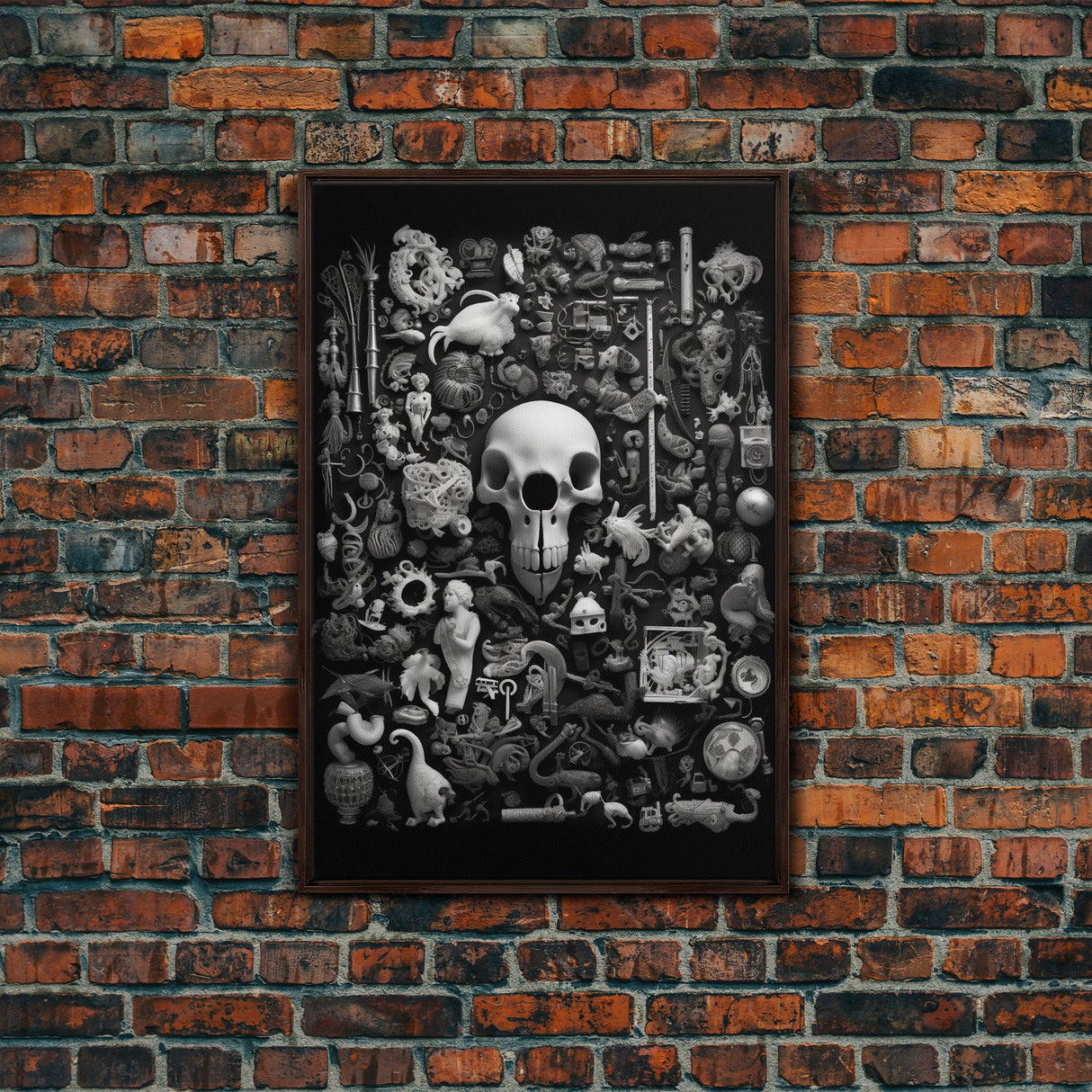 Collection of Trinkets Wall Art, Weird Wall Art, Black And White, Minimalist Print, Wall Decor, Canvas Print, Wall Art, Framed Canvas