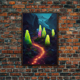 Magical forest canvas print, glowing mushroom art, fantasy forest wall art, gloomy dark home decor, luminescent forest trail wall art