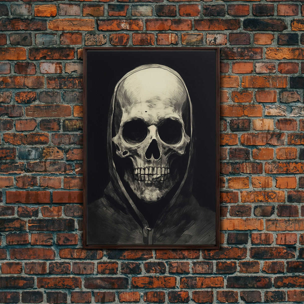 Skull Decor, Charcoal Drawing, Gothic Decor, Human Skull, Canvas Print, Wall Art, Vertical Art, Dark Wall Art, Moody Wall Art, Indie Art