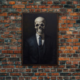 Gothic Victorian Skeleton Portrait, Framed Canvas Print, Halloween Art, Oil Painting, Halloween Canvas