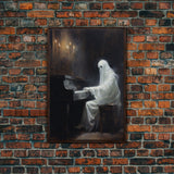 Spooky White Ghost Playing A Piano, Gothic Victorian Halloween Art, Halloween Decoration / Wall Art, Skeleton Art, Gothic Oil Painting