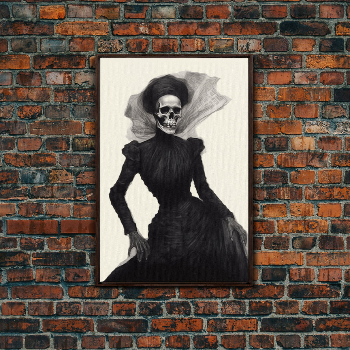 Halloween Skull Charcoal Sketch Canvas Print, Halloween Wall Art, Macabre Painting, Death Mask