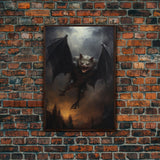 Vampire Bat In The Night, Art Canvas Print, Dark Academia, Halloween Bat Print, Halloween Decor, Monster Print, Macabre Art