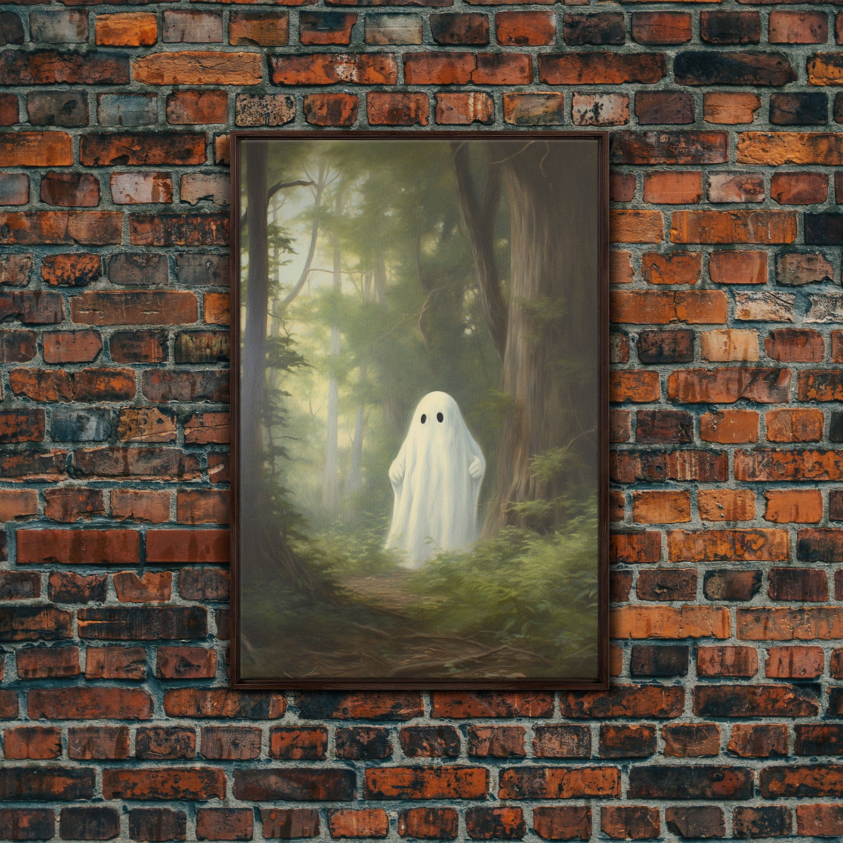 Cute Little Ghost In The Forest, Gothic Victorian Haunted Art, Dark Academia, Framed Canvas or Canvas Art, Cool Wall Art, Halloween Decor