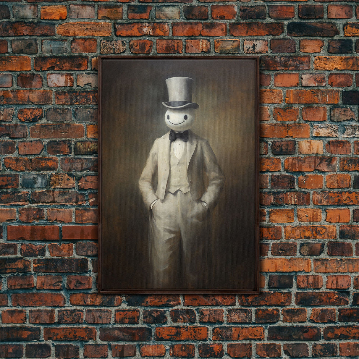 Ghost Wearing A Top Hat, Victorian Gentleman Ghost, Framed Canvas Print, Halloween Canvas Art, Unique Spooky Decor, Gothic Dark Academia Art