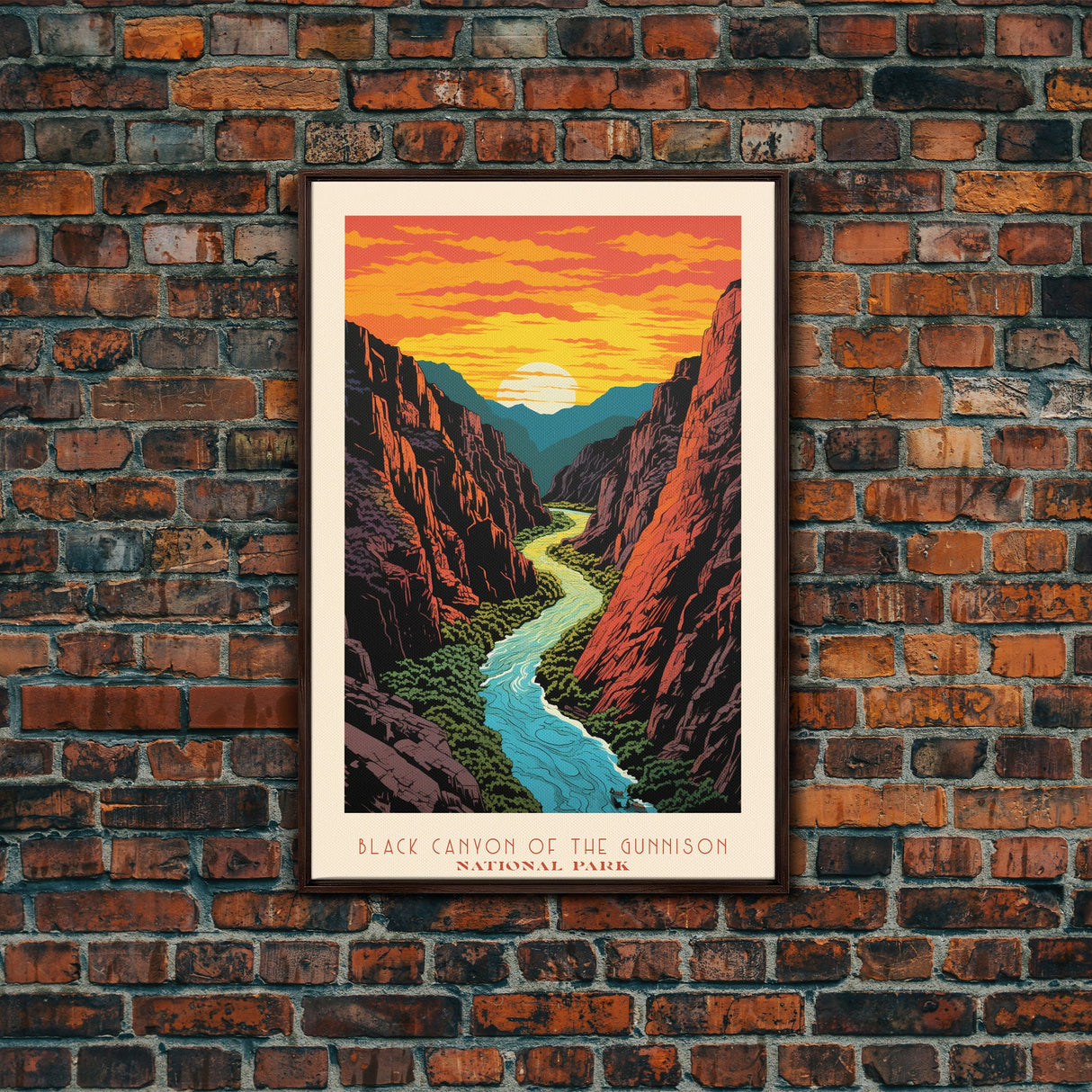 Black Canyon National Park Colorado Travel Art, National Park Print, Minimalist Travel Art, Midcentury Modern Style Landscape Painting