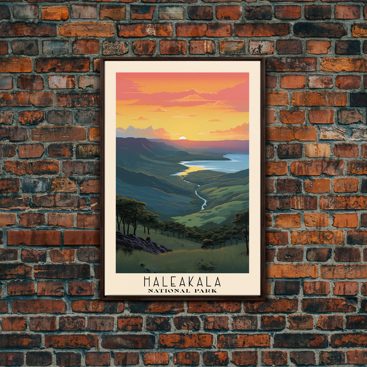 Haleakala National Park Hawaii Travel Art, National Park Print, Minimalist Travel Art, Midcentury Modern Style Landscape Painting