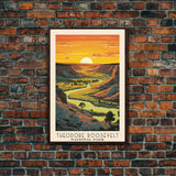 Theodore Roosevelt National Park Travel Art, National Park Print, Minimalist Travel Art, Midcentury Modern Style Landscape Painting