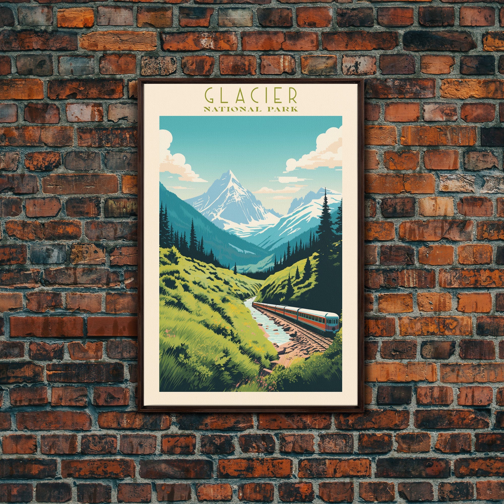 Glacier National Park Travel Poster Art, Canvas Print Wall Art