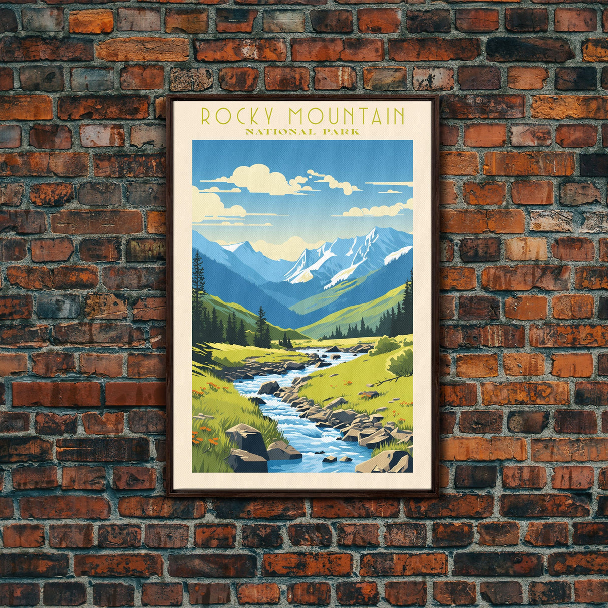 Rocky Mountains National Park Colorado Travel Art, National Park Print, Minimalist Travel Art, Midcentury Modern Style Landscape Painting