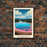 Yellowstone National Park,  Wyoming Travel Art, National Park Print, Minimalist Travel Art, Midcentury Modern Retro Style Landscape