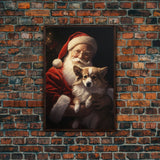 Santa Claus And His Corgi, Christmas Wall Art, Christmas Dog, Winter Wall Art, Santa Decor, Santa Art Print, Farmhouse Christmas