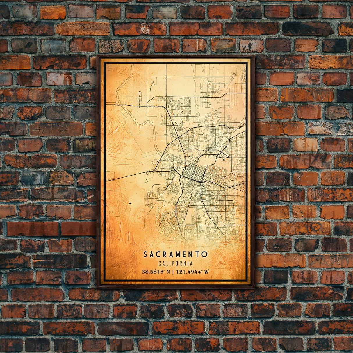 Vintage Sacramento map print poster or framed canvas | Sacramento city map print poster canvas | Sacramento, California print poster canvas