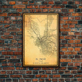 El Paso Texas Vintage Map Print, El Paso Map, Texas Map Art, El Paso City Road Map Poste, Vintage Gift Map, Travel Vacation Art, Rustic Map