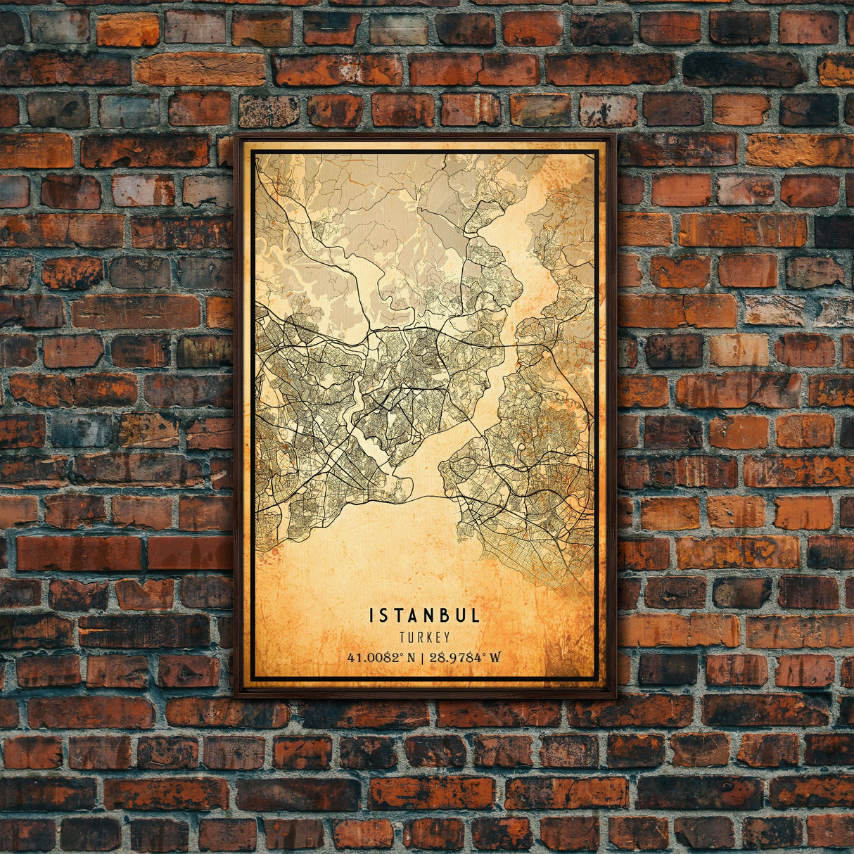 Vintage Istanbul City Map Wall Art Canvas Print, Distressed Istanbul Map, Framed Wall Art, Cool Istanbul Turkey Travel Wall Art, Office Art