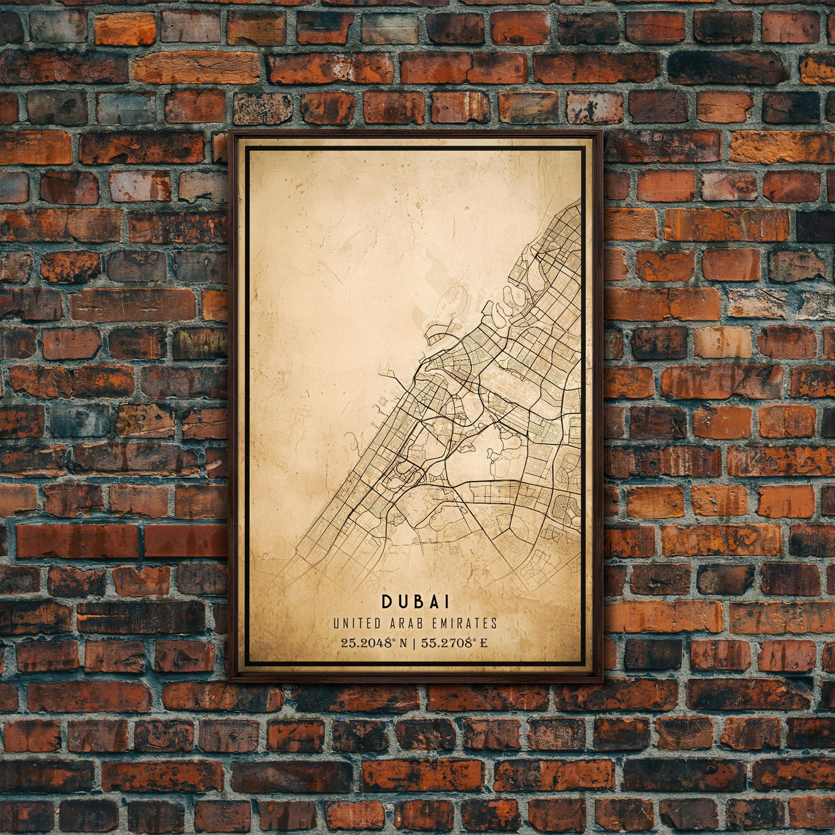 Dubai UAE map print poster or framed canvas, Dubai map print poster canvas, Dubai city map print poster canvas, Vintage Travel Art
