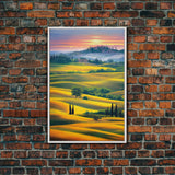Italian Countryside at Sunset, Italy Art, Framed Canvas Print, Ready To Hang Framed Wall Art, Living Room Wall Hanging
