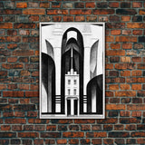 Art Deco Black And White Art Print, Art Deco Architecture, Framed Canvas Print, Ready To Hang Framed Wall Art, Living Room Wall Hanging