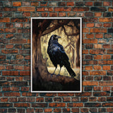 Portrait of a raven, cool crow art, framed canvas print