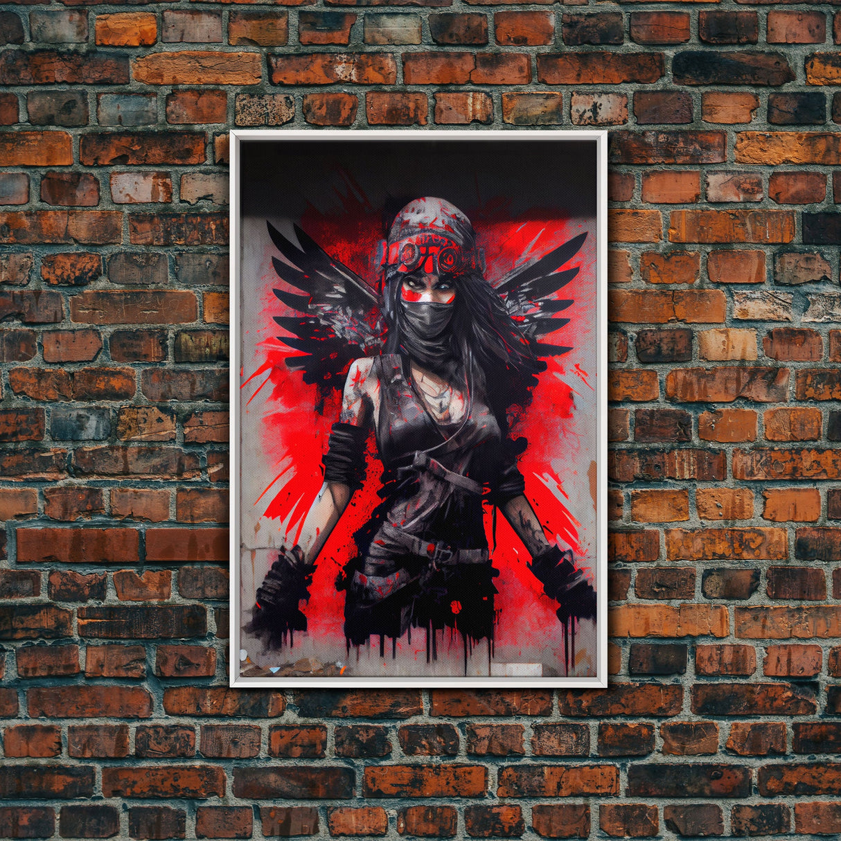 Graffiti angel art, framed canvas print, urban art