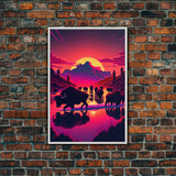 North American Buffalo at Sunset, Western Decor, framed canvas print, bison art, primitive farmhouse decor