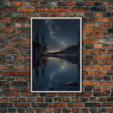 Landscape River Lake Water Night Sky Stars Trees Fine Art Print, Wall Decor, Wall Poster, Wall Art Print