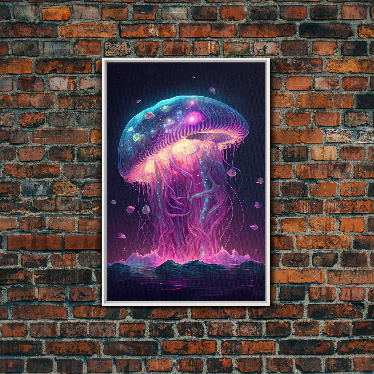 The Cosmic Jellyfish, Under The Sea Galaxy Art Mashup, Framed Canvas Print