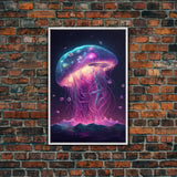 The Cosmic Jellyfish, Under The Sea Galaxy Art Mashup, Framed Canvas Print