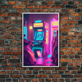 Game Room Decor, Framed Canvas Print, Synthwave Arcade, Boys Room, Gamer Gift, Gaming Wall Art, Video Game Posters, Teen Room