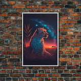 Cheetah Art Print, Framed Canvas Print, Leopard Art, Leopard Print, Retro Synthwave Art, Cheetah Wall Art, Cheetah Painting