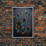 Blue Butterflies Canvas Print Wall Art, Blue and Gold Butterfly Canvas Painting, Butterfly Wall Decor, Home Gift, ready to hang decor