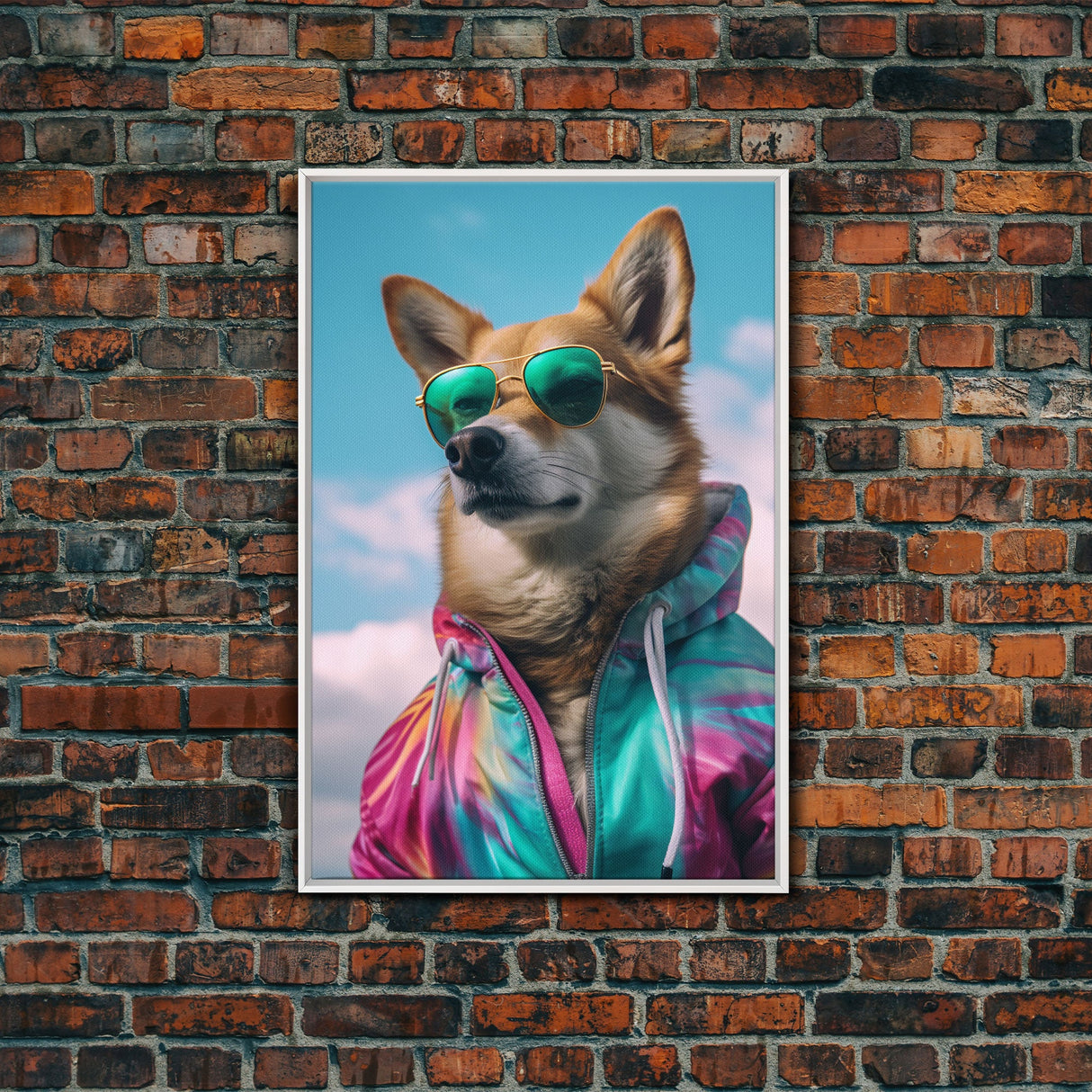Shiba Inu Wall Print, Dog Wall Art, Dog With Shades, Colorful Hoodie, Funny Art, Framed Wall Art, Framed Canvas, Wall Print, Wall Canvas